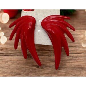 Vintage Red Angel Wing Earrings Stud Retro 80s Bold Fashion Jewelry